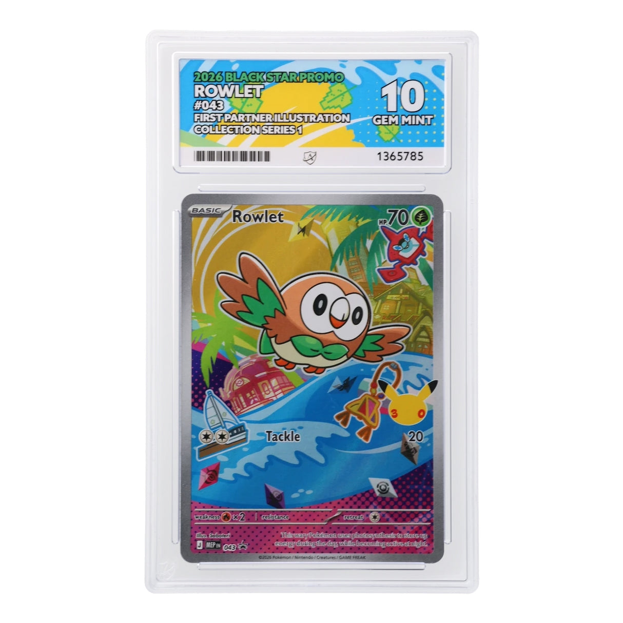 Pokemon - Black Star Promo - Rowlet - MEP043 (ACE 10 Art Label Graded Slab)