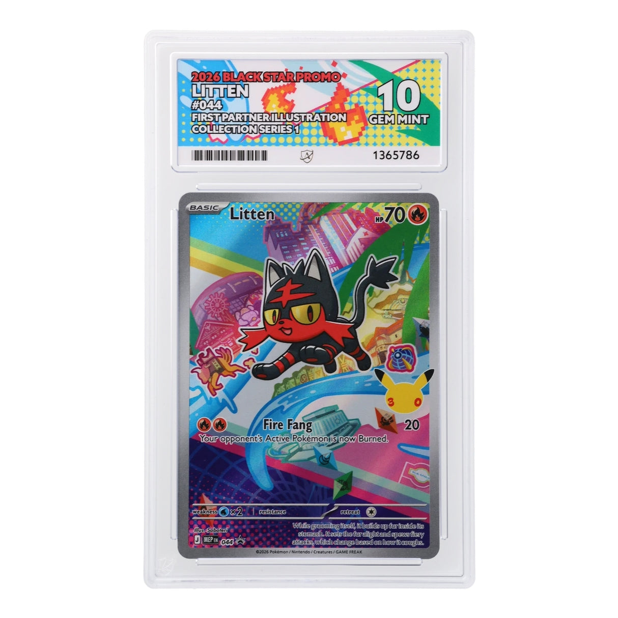 Pokemon - Black Star Promo - Litten - MEP044 (ACE 10 Art Label Graded Slab)