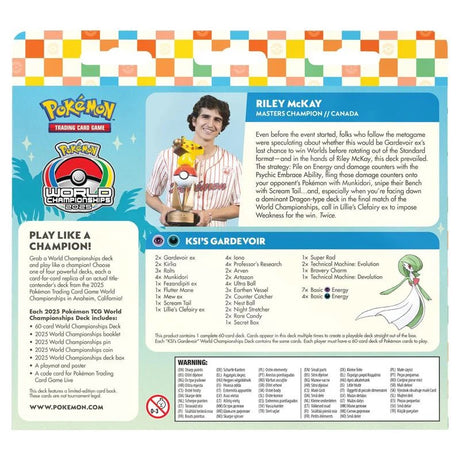 Pokemon - 2025 World Championship Deck - Riley McKay (KSI's Gardevoir) - JET Cards