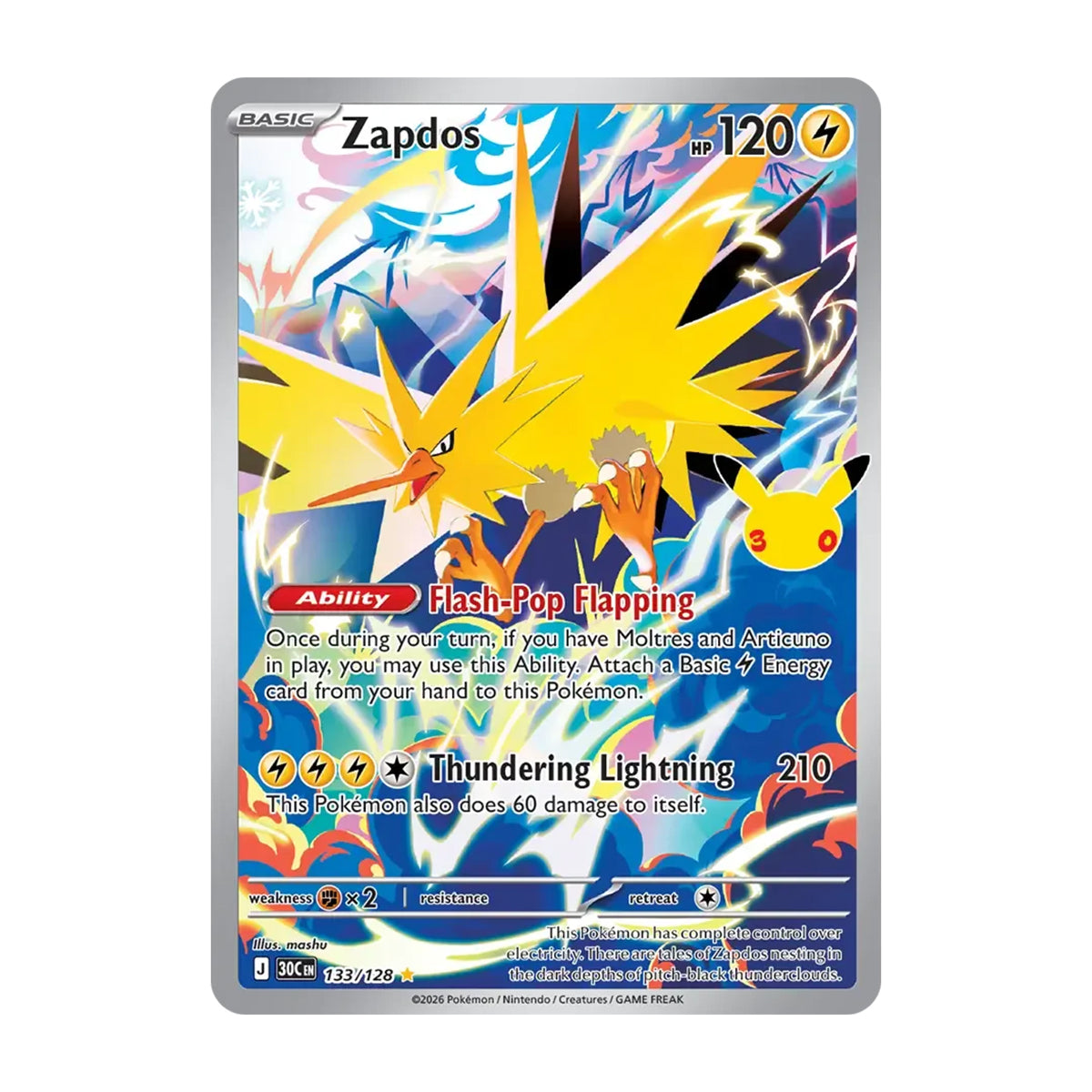 Zapdos 133/128 - Mega Evolution - 30th Celebration - Illustration Rare