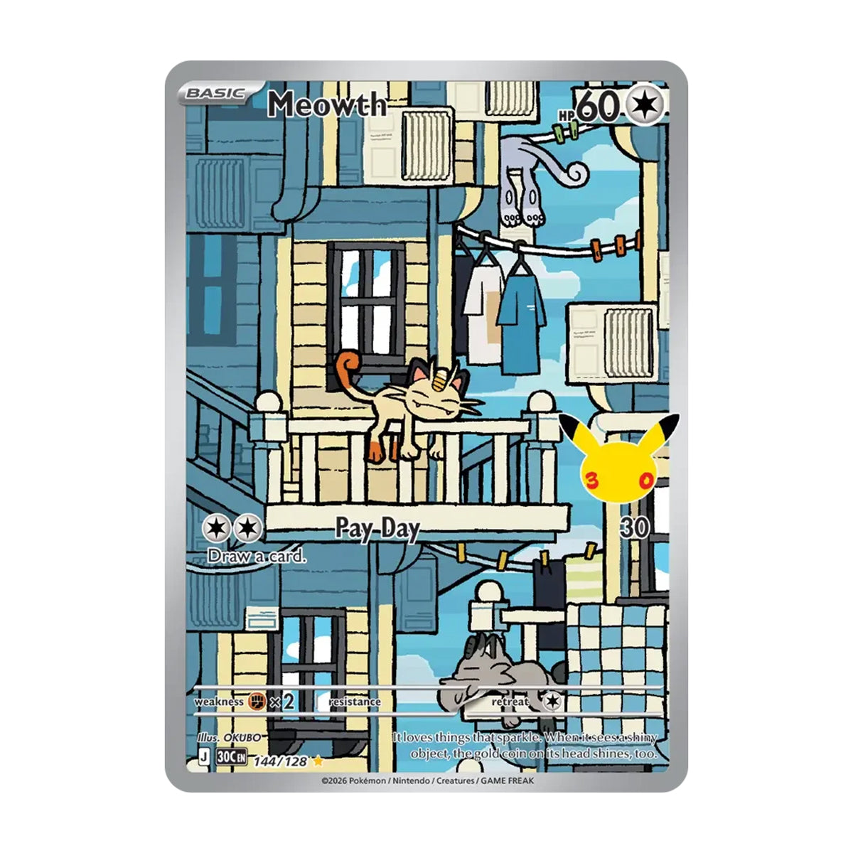 Meowth 144/128 - Mega Evolution - 30th Celebration - Illustration Rare