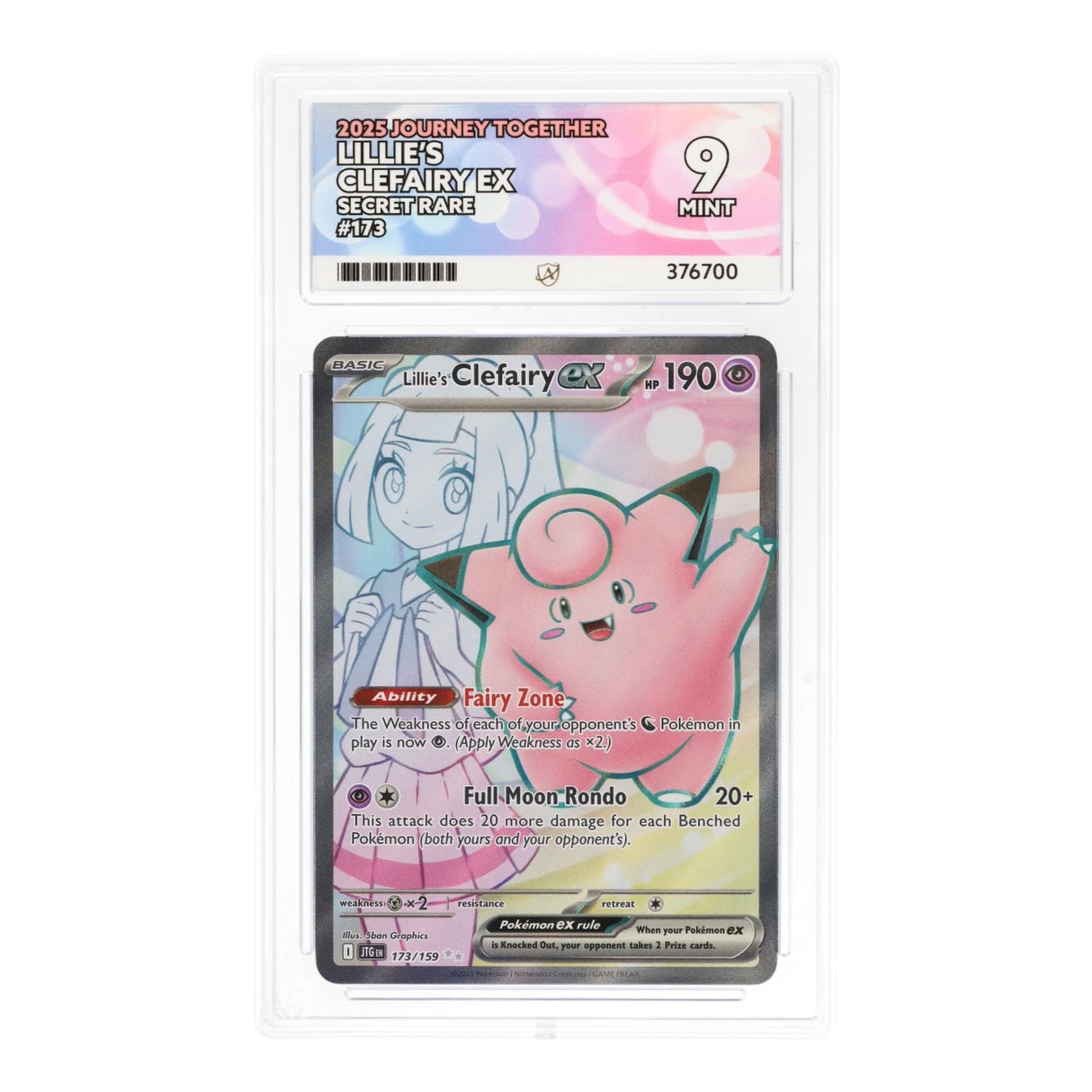 Pokemon - Scarlet & Violet - Journey Together - Lillie's Clefairy ex - 173/159 (ACE 9 Art Label Graded Slab) - JET Cards