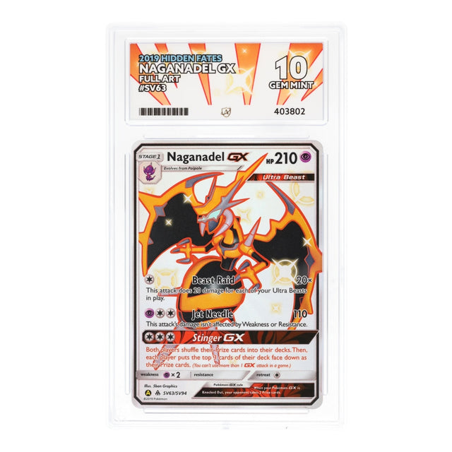 Pokemon - Sun & Moon - Hidden Fates - Naganadel GX - SV63/SV94 (ACE 10 Art Label Graded Slab) - JET Cards