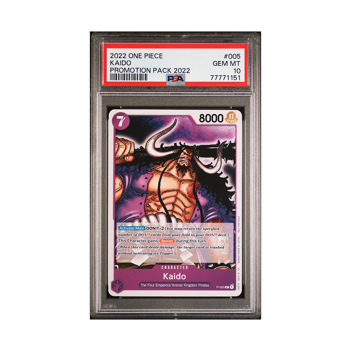 One Piece - Promotion Pack 2022 - Kaido - P-005 (PSA 10 Graded Slab) - JET Cards
