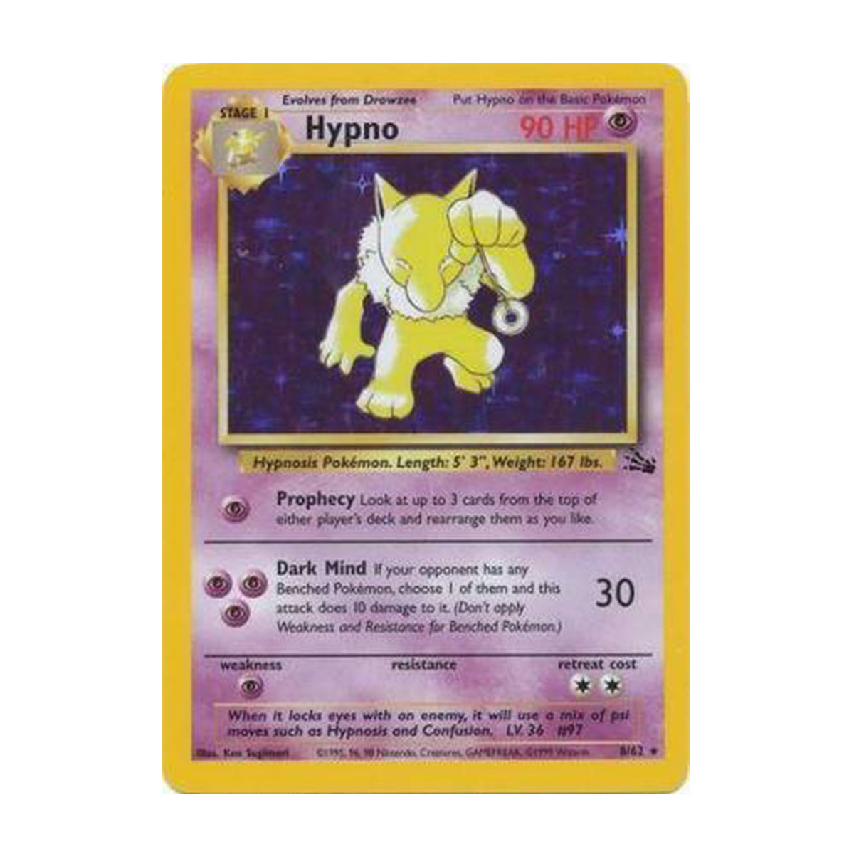 Hypno 8/62 - Base Set - Fossil - Rare Holo