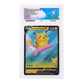 Pokemon - Sword & Shield - Celebrations - Surfing Pikachu V - 008/025 (ACE 9 Art Label Graded Slab) - JET Cards