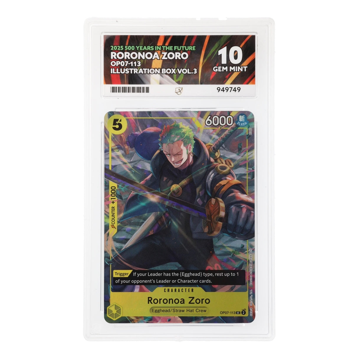 One Piece - Illustration Box Vol.3 - Roronoa Zoro - OP07-113 (ACE 10 Art Label Graded Slab) - JET Cards