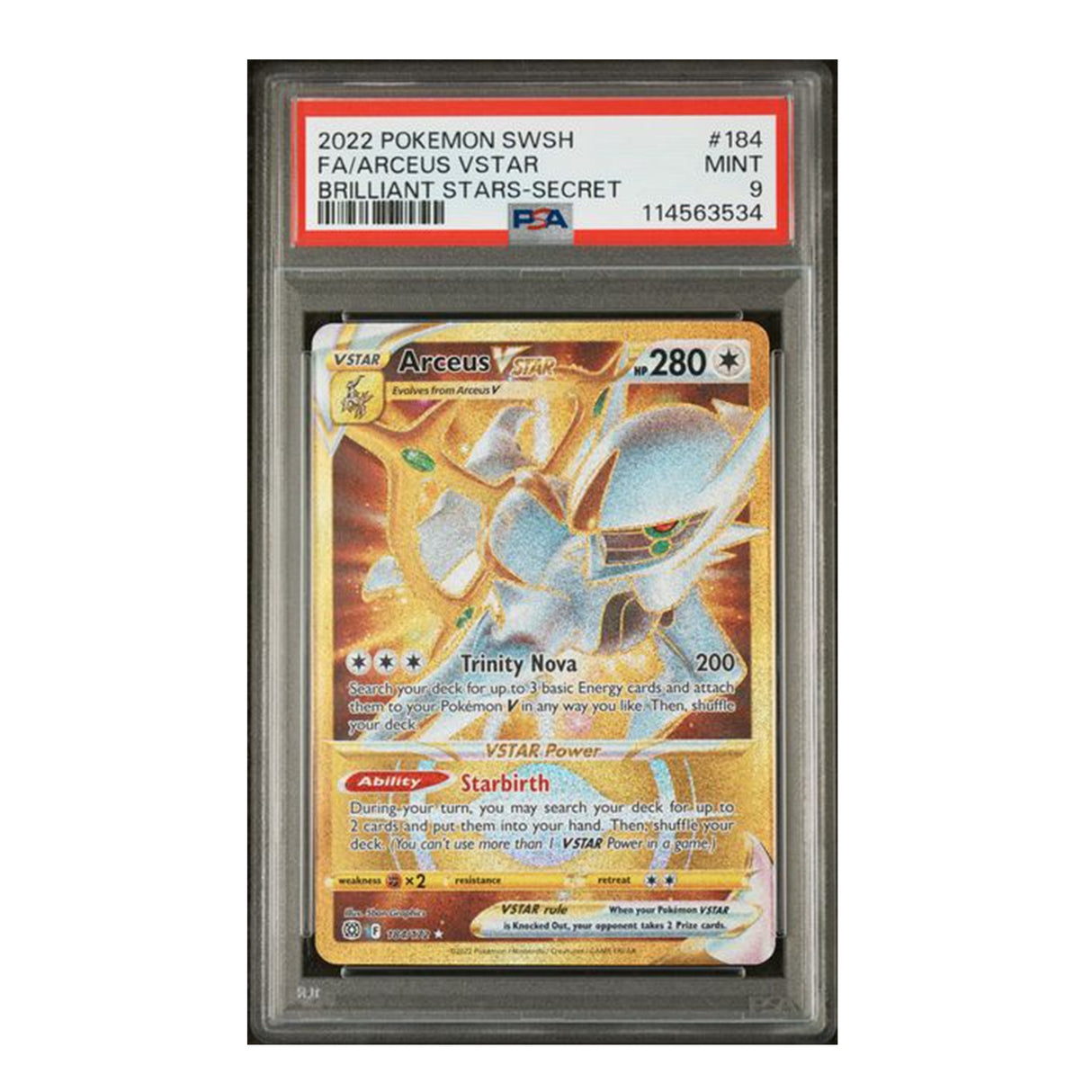 Pokemon - Sword & Shield - Brilliant Stars - Arceus VSTAR - 184/172 (PSA 9 Graded Slab)