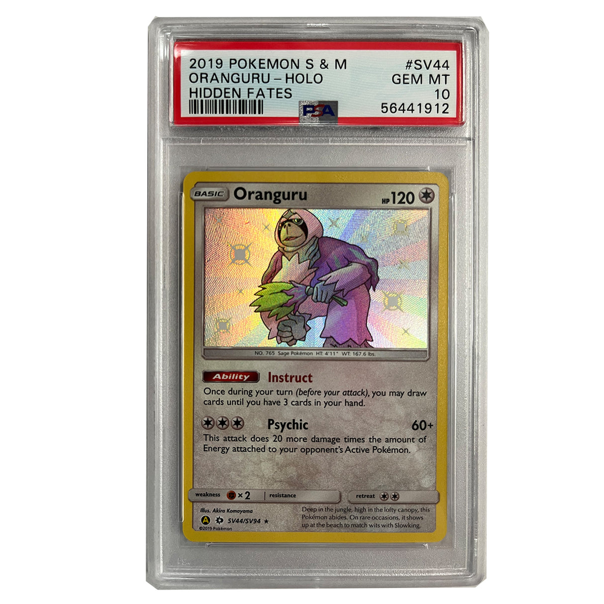 Pokemon - Sun & Moon - Hidden Fates - Oranguru - SV44/SV94 (PSA 10 Graded Slab)