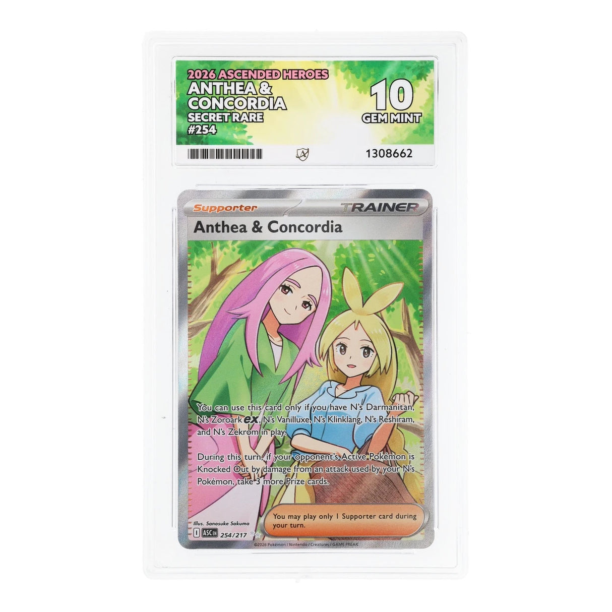 Pokemon - Mega Evolution - Ascended Heroes - Anthea & Concordia - 254/217 (ACE 10 Art Label Graded Slab)