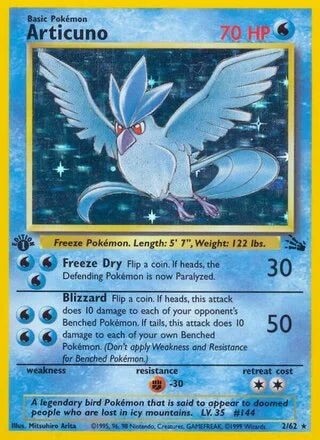 Articuno 2/62 - Base Set - Fossil - 1st Edition Holo Rare
