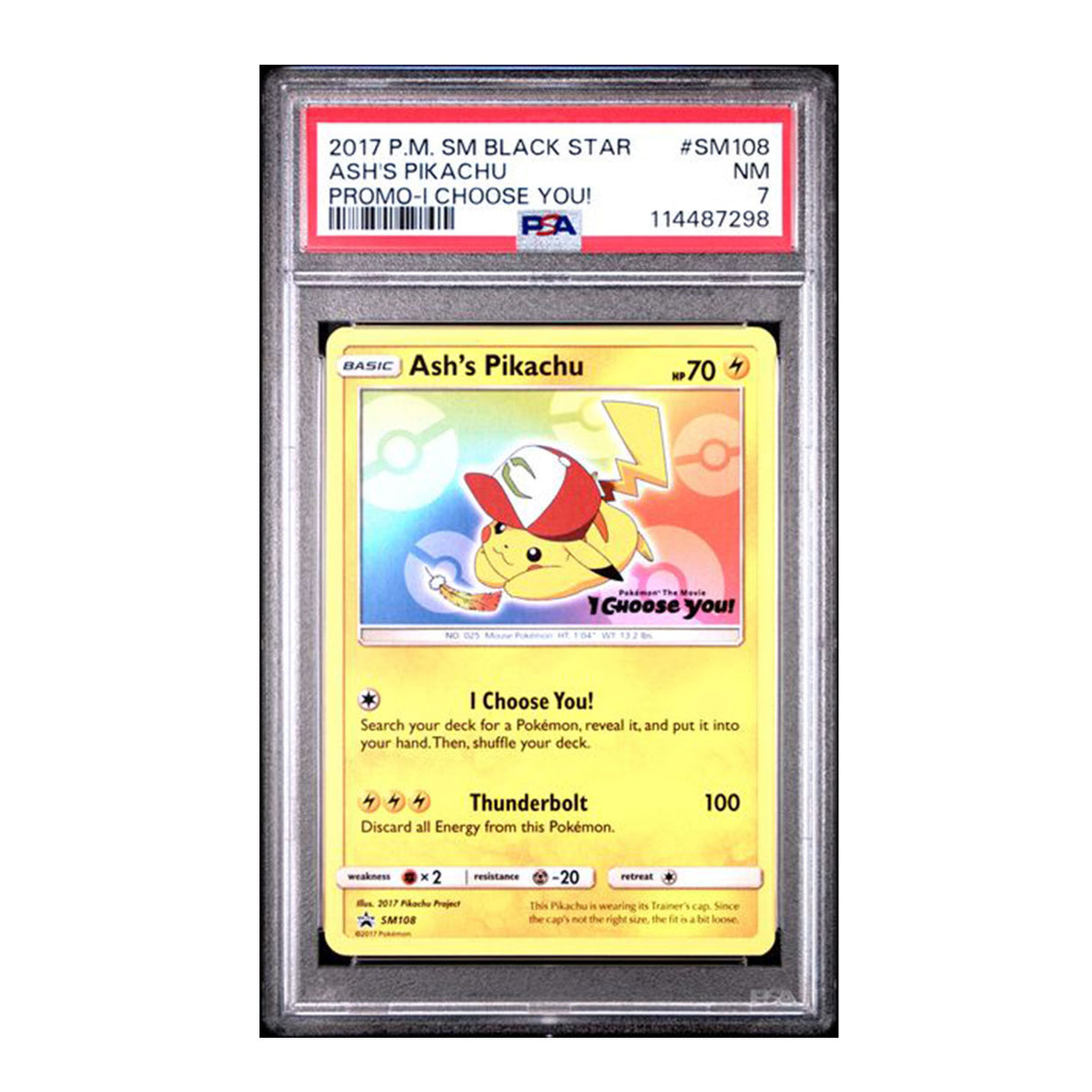 Pokemon - Sun & Moon - Promo - Ash's Pikachu - SM108 (PSA 7 Graded Slab)