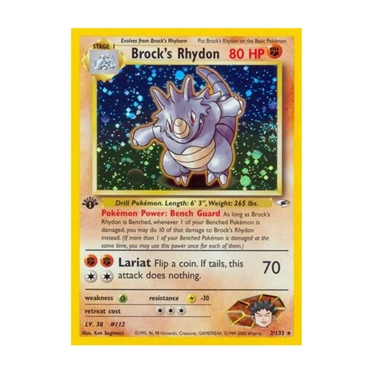 Brock's Rhydon 2/132 - Base Set - Gym Heroes - Rare Holo