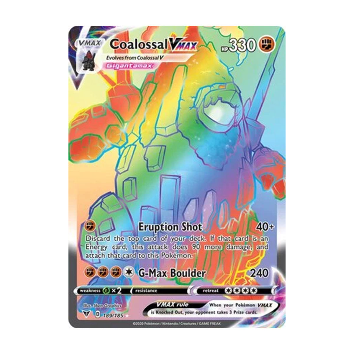 Coalossal VMAX 189/185 - Sword & Shield - Vivid Voltage - Rare Rainbow