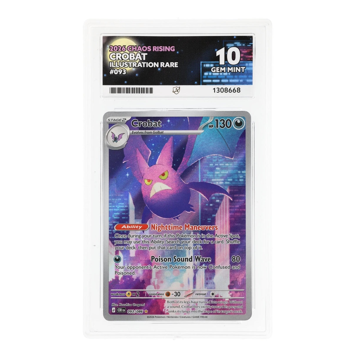 Pokemon - Mega Evolution - Chaos Rising - Crobat - 093/086 (ACE 10 Art Label Graded Slab)