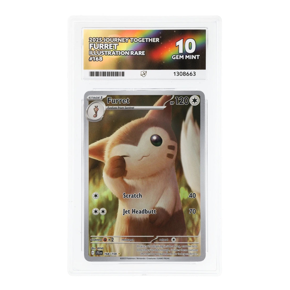 Pokemon - Scarlet & Violet - Journey Together - Furret - 168/159 (ACE 10 Art Label Graded Slab)