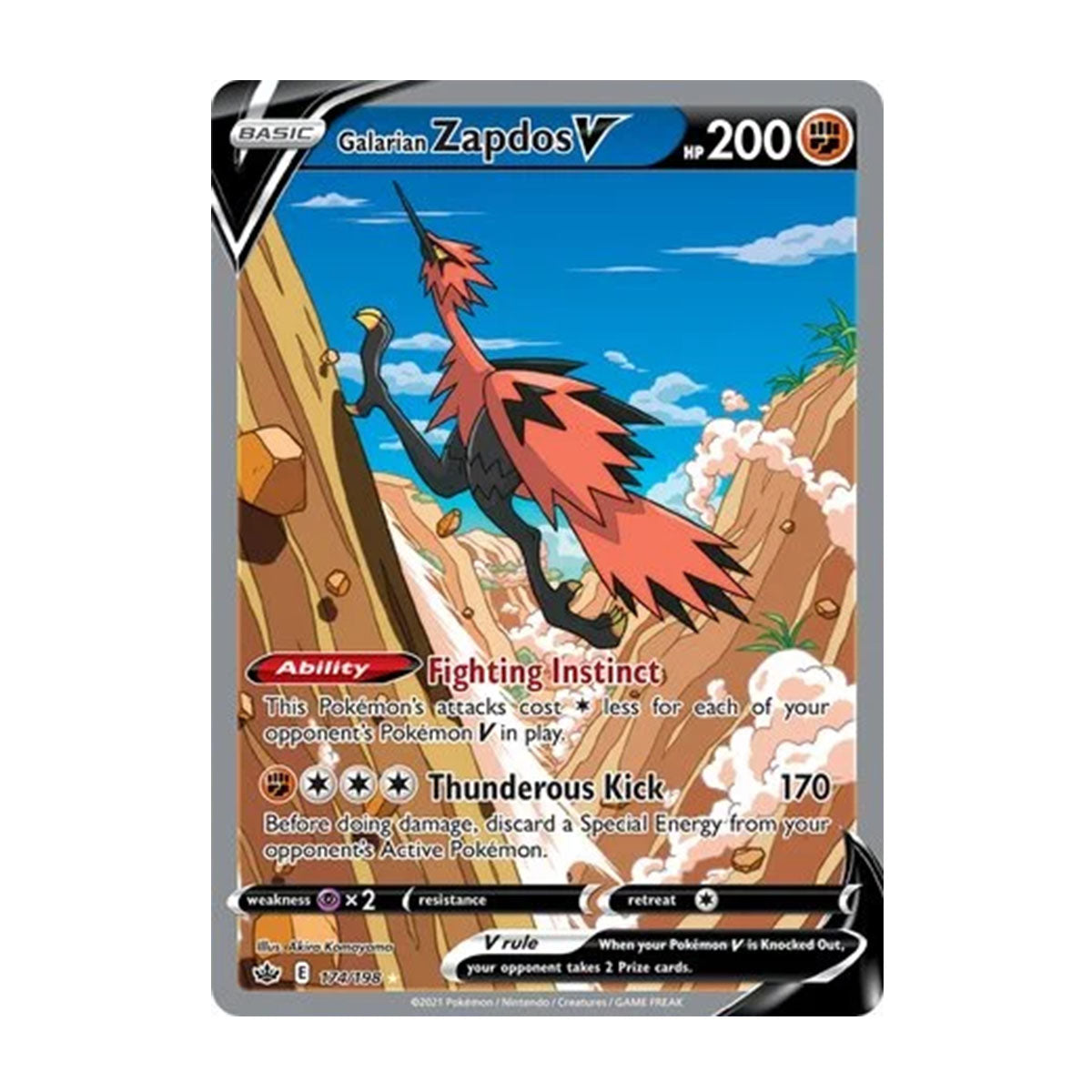 Galarian Zapdos V 174/198 - Sword & Shield - Chilling Reign - Rare Ultra