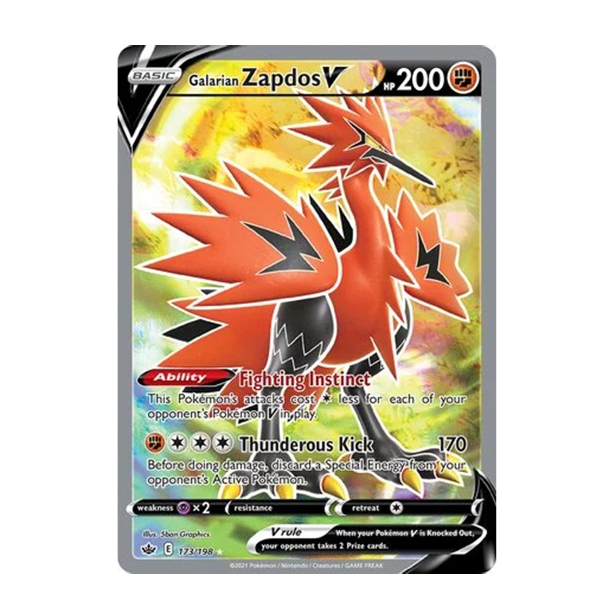 Galarian Zapdos V 173/198 - Sword & Shield - Chilling Reign - Rare Ultra