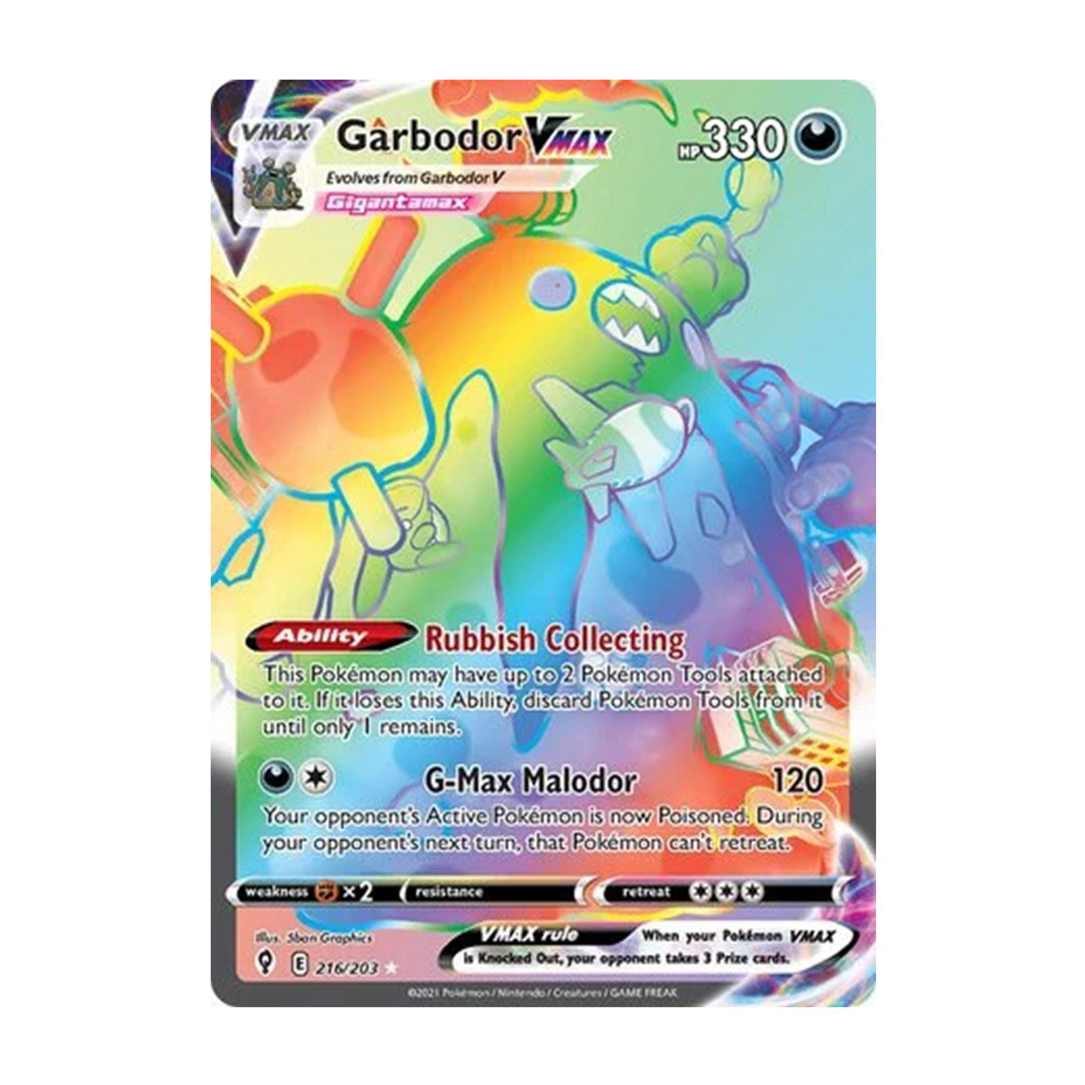 Garbodor VMAX 216/203 - Sword & Shield - Evolving Skies - Rare Rainbow