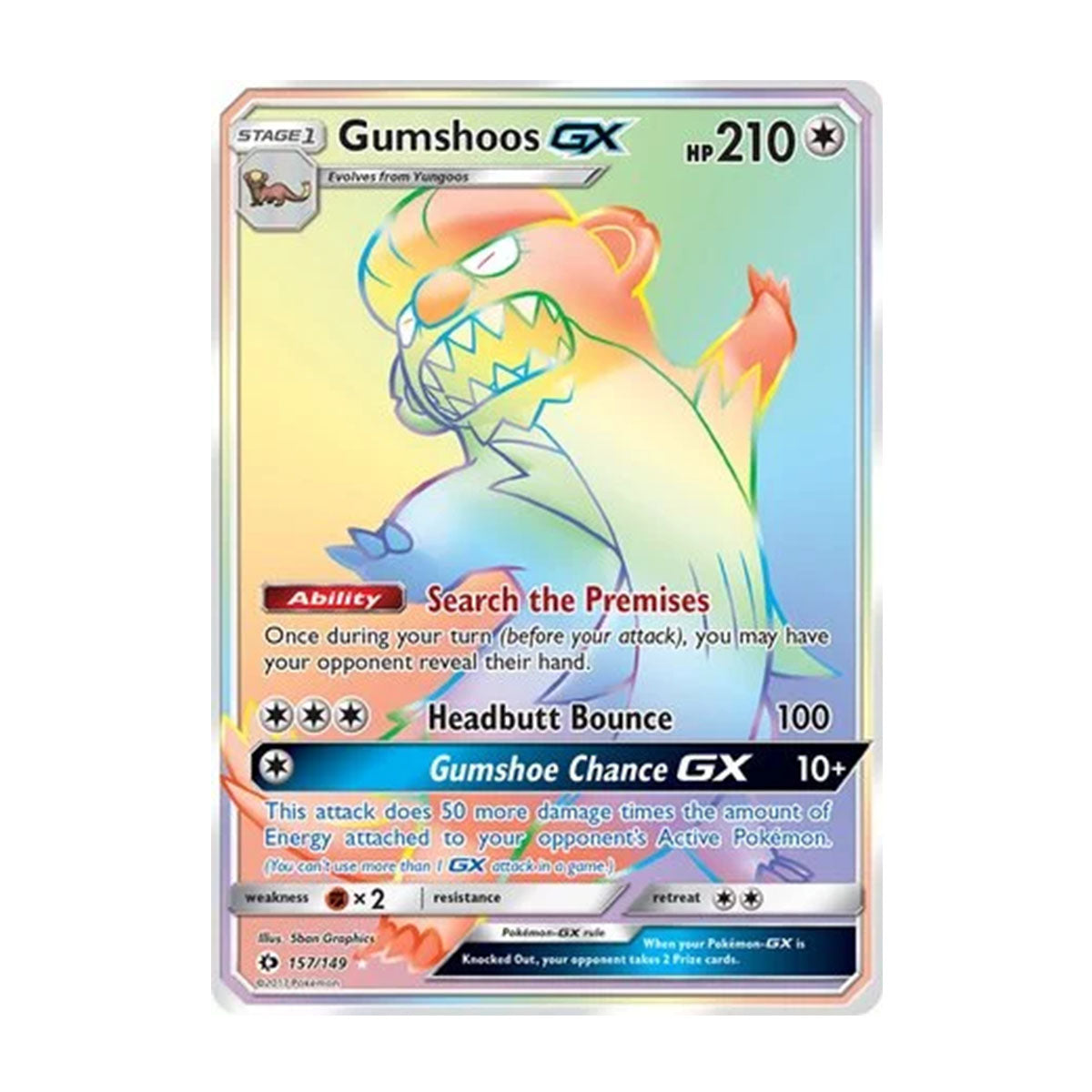 Gumshoos GX 157/149 - Sun & Moon - Base Set - Rare Rainbow
