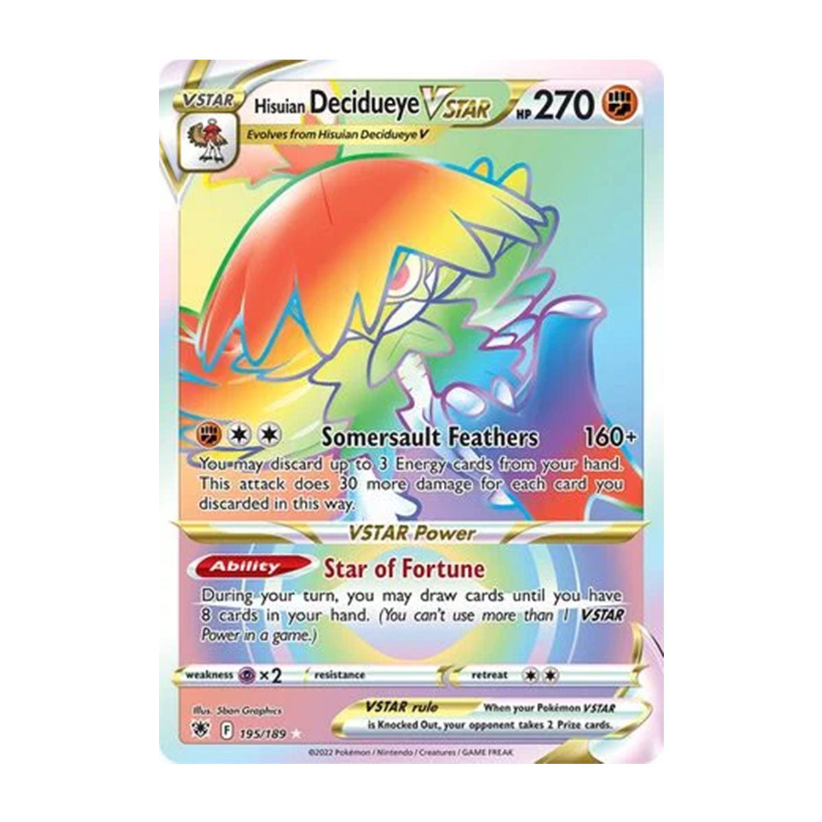 Hisuian Decidueye VSTAR 195/189 - Sword & Shield - Astral Radiance - Rare Rainbow