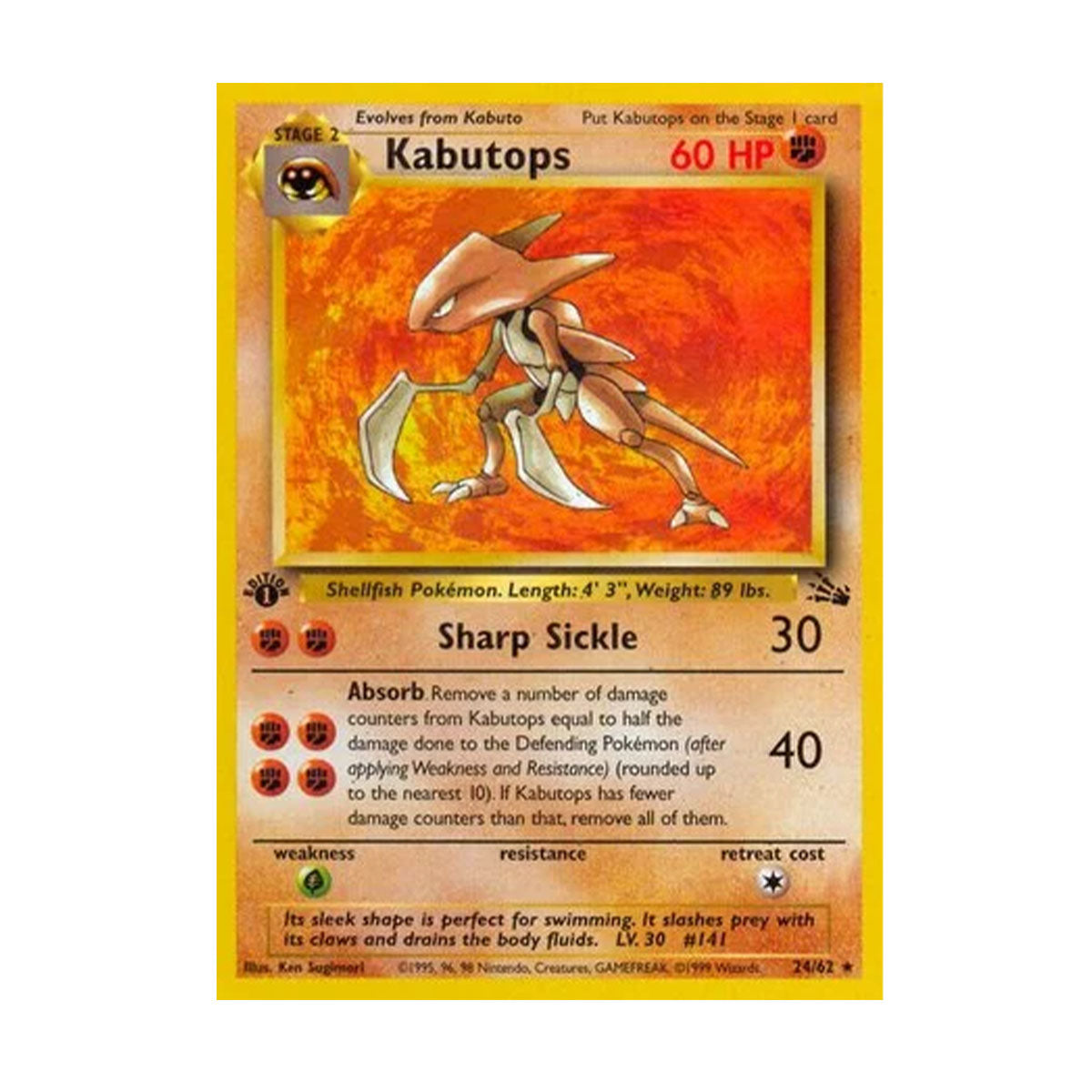 Kabutops 24/62 - Base Set - Fossil - Rare Holo