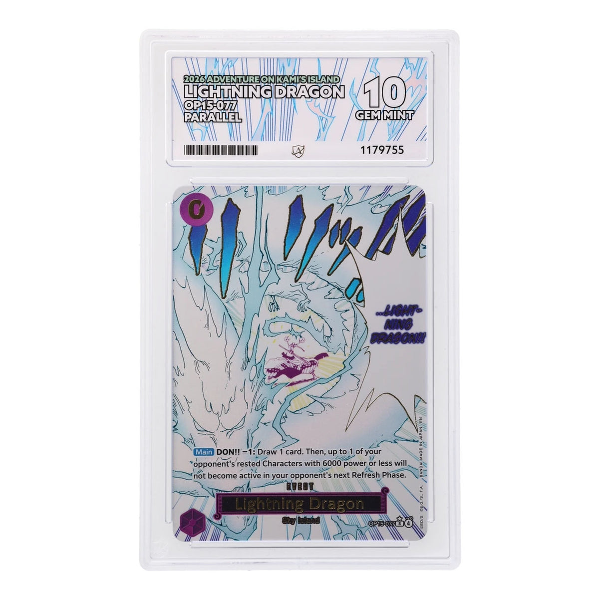One Piece - Adventure on Kami's Island - Lightning Dragon - OP15-077 Alt Art (ACE 10 Art Label Graded Slab)