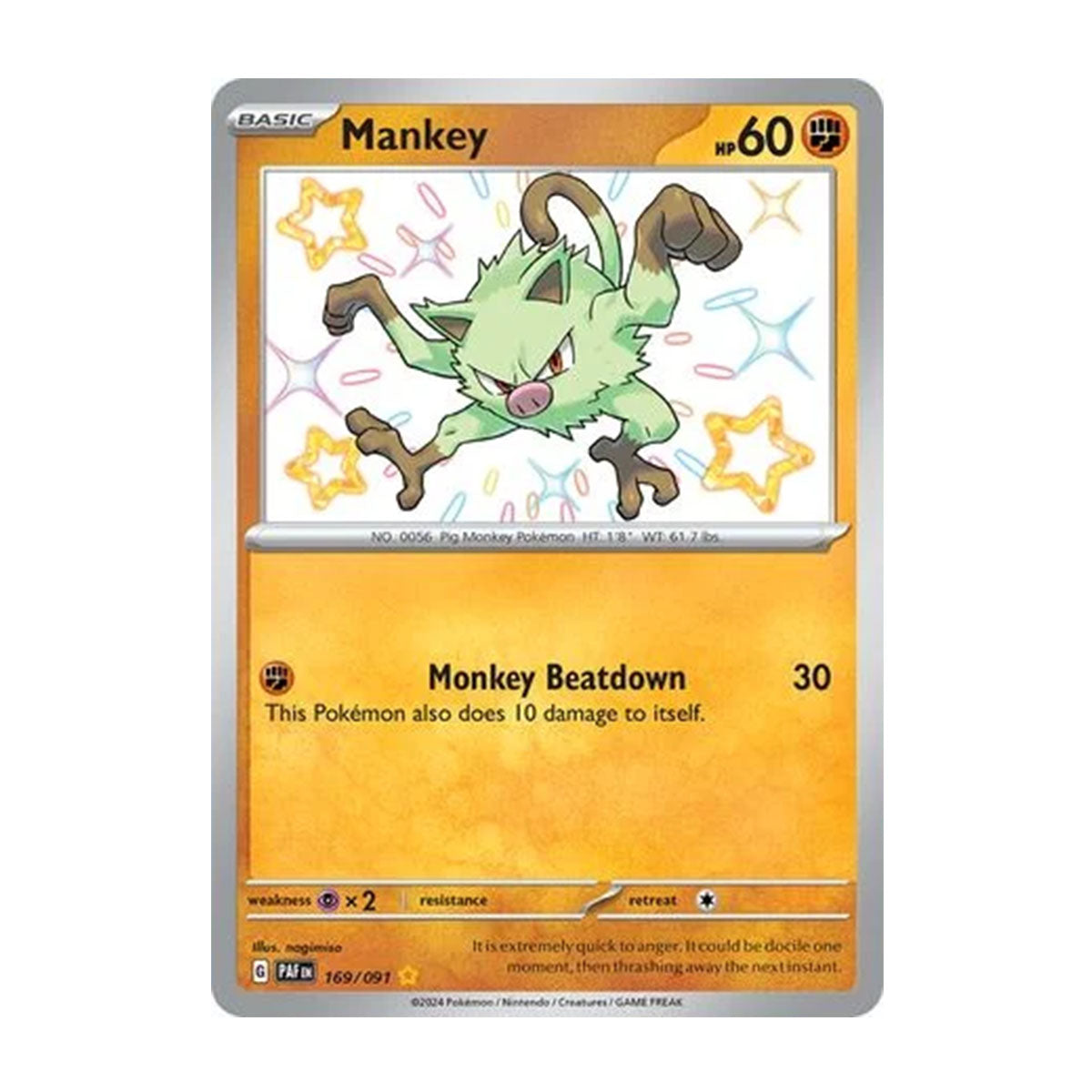 Mankey 169/091 - Scarlet & Violet - Paldean Fates - Shiny Rare