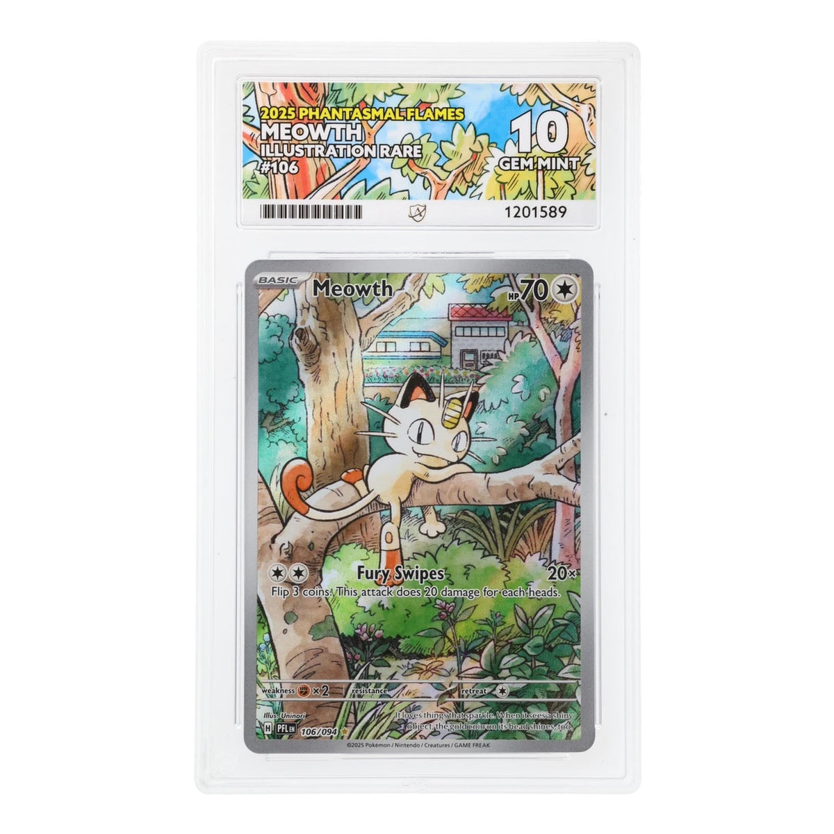 Pokemon - Mega Evolution - Phantasmal Flames - Meowth - 106/094 (ACE 10 Art Label Graded Slab)