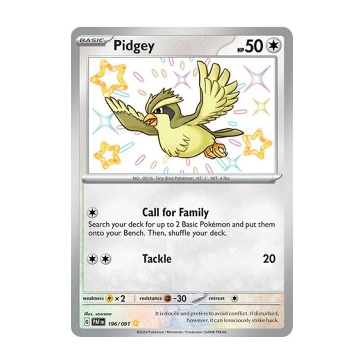 Pidgey 196/091 - Scarlet & Violet - Paldean Fates - Shiny Rare