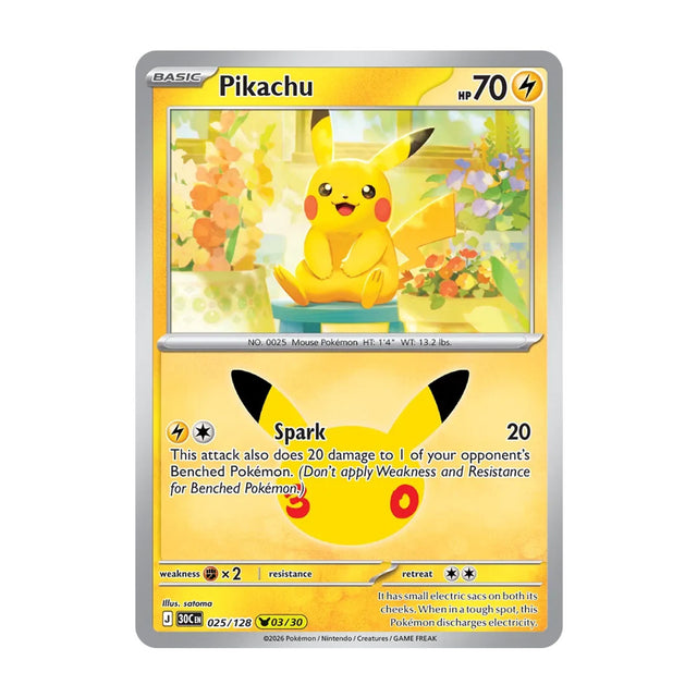 Pikachu 025/128 (03/30) - Mega Evolution - 30th Celebration - Pikachu Rare - JET Cards