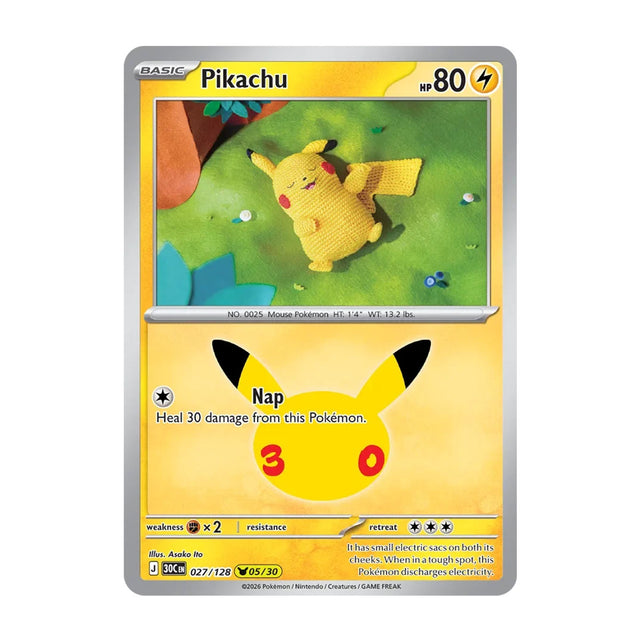 Pikachu 027/128 (05/30) - Mega Evolution - 30th Celebration - Pikachu Rare - JET Cards