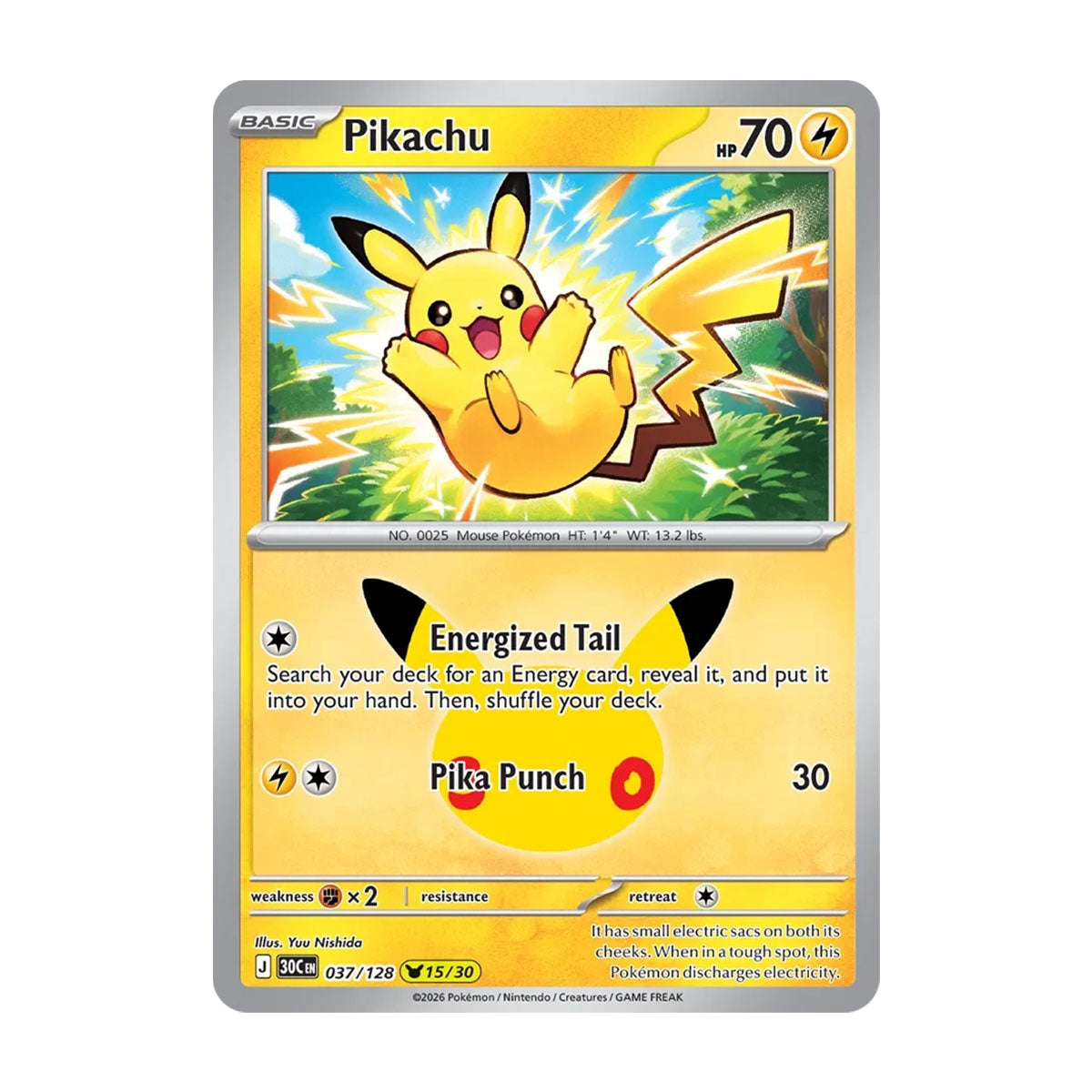 Pikachu 037/128 (15/30) - Mega Evolution - 30th Celebration - Pikachu Rare - JET Cards