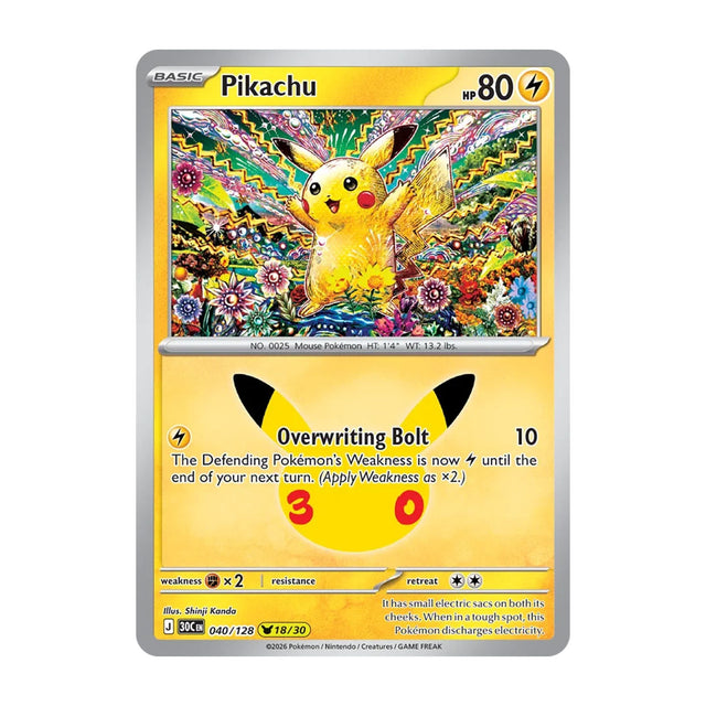 Pikachu 040/128 (18/30) - Mega Evolution - 30th Celebration - Pikachu Rare - JET Cards