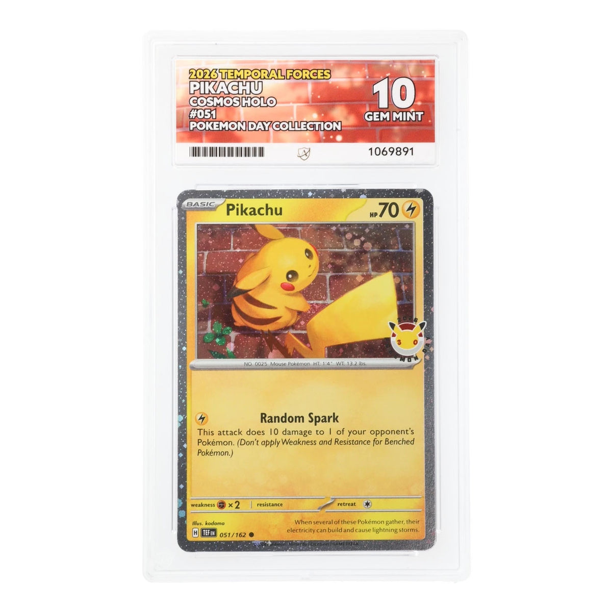 Pokemon - Scarlet & Violet - Temporal Forces - Pikachu - 051/162 - Pokemon Day 2026 (ACE 10 Art Label Graded Slab)
