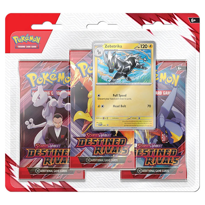 Pokemon - Scarlet & Violet - Destined Rivals - 3 Pack Blister - Zebstrika - JET Cards