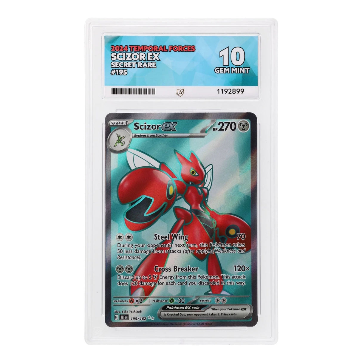 Pokemon - Scarlet & Violet - Temporal Forces - Scizor EX - 195/162 (ACE 10 Art Label Graded Slab)
