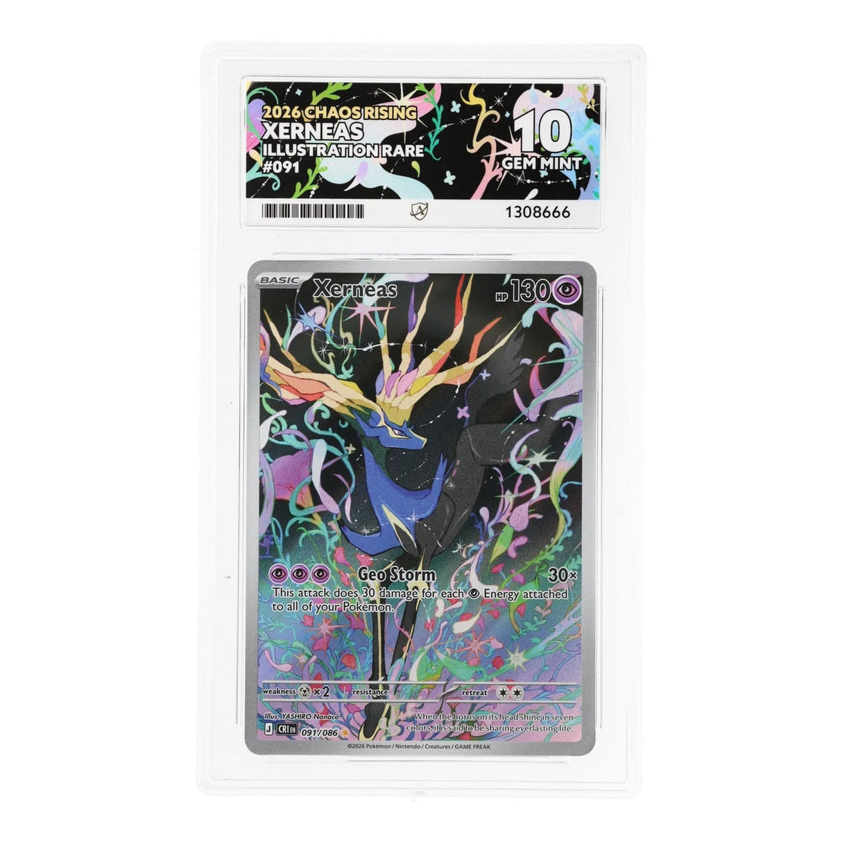 Pokemon - Mega Evolution - Chaos Rising - Xerneas - 091/086 (ACE 10 Art Label Graded Slab)
