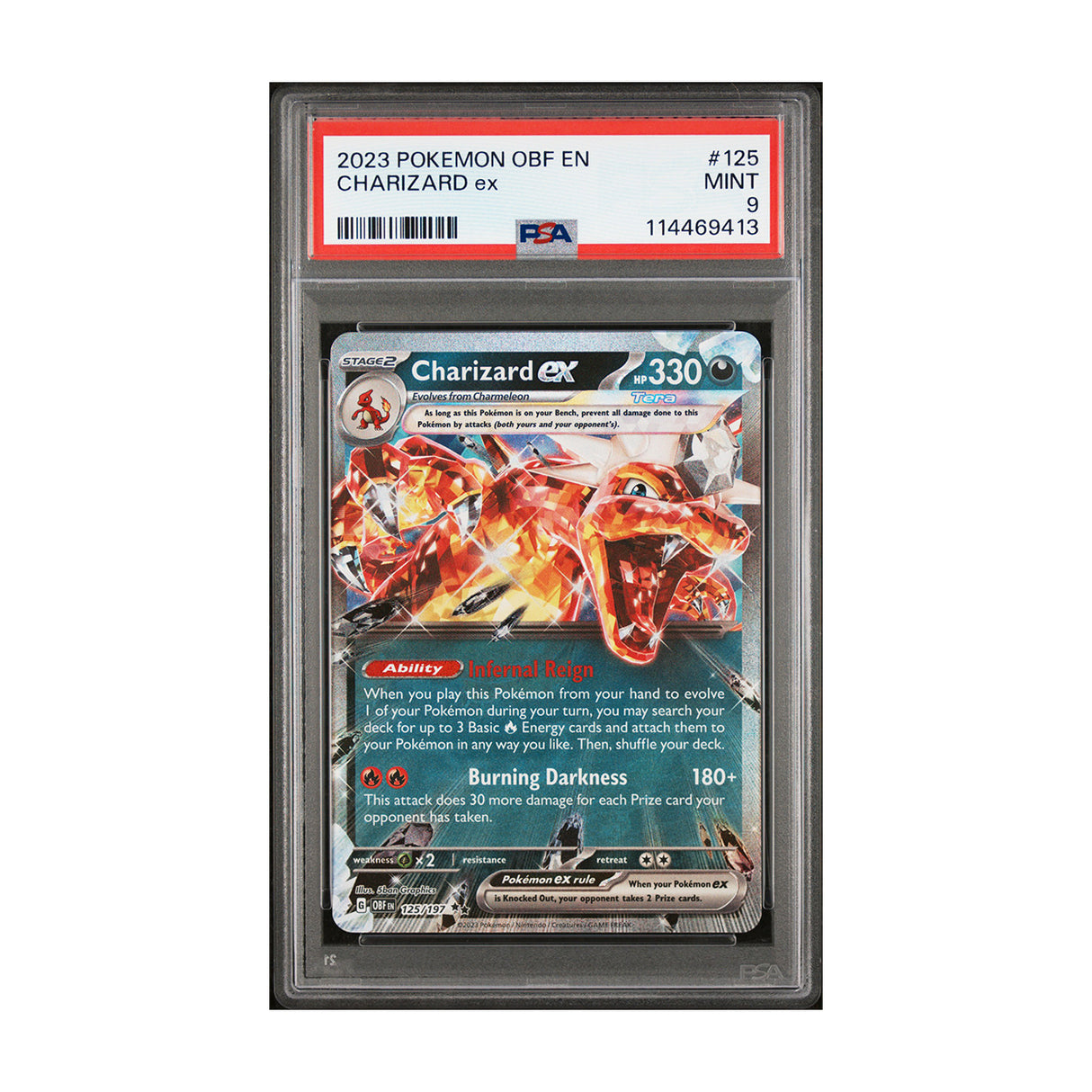 Pokemon - Scarlet & Violet - Obsidian Flames - Charizard ex - 125/197 (PSA 9 Graded Slab) - JET Cards