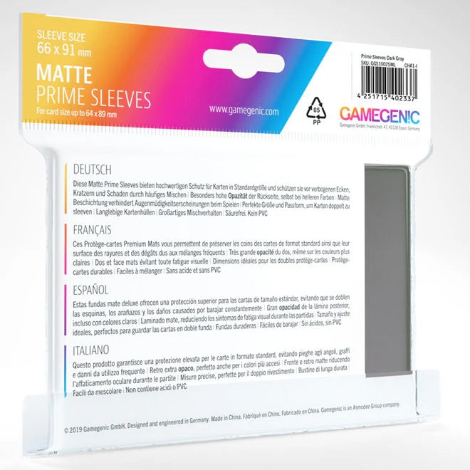 Gamegenic - Matte Prime Sleeves 100 Dark Grey