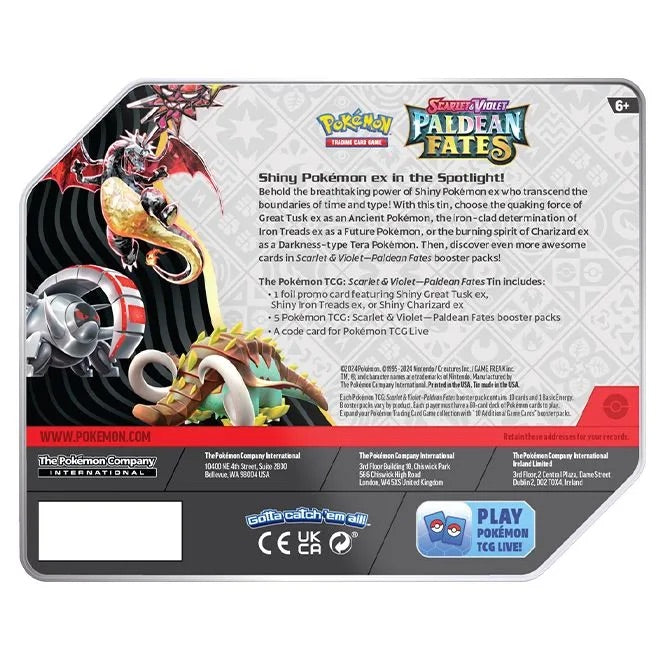 Pokemon - Scarlet & Violet - Paldean Fates - 7" Tin - Shiny Tera Charizard Ex - JET Cards