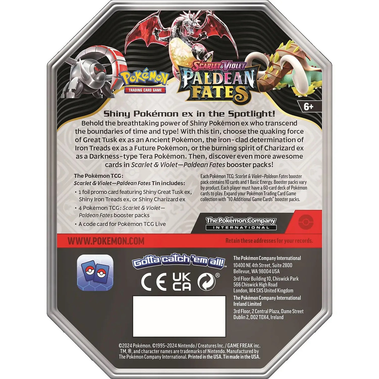 Pokemon - Scarlet & Violet - Paldean Fates Tin - Shiny Tera Charizard Ex - JET Cards