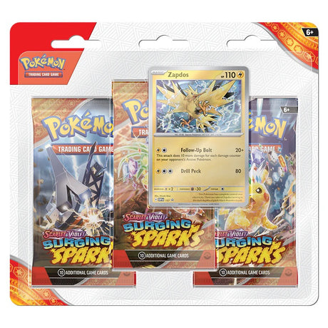 Pokemon - Scarlet & Violet - Surging Sparks - 3 Pack Blister - Zapdos - JET Cards
