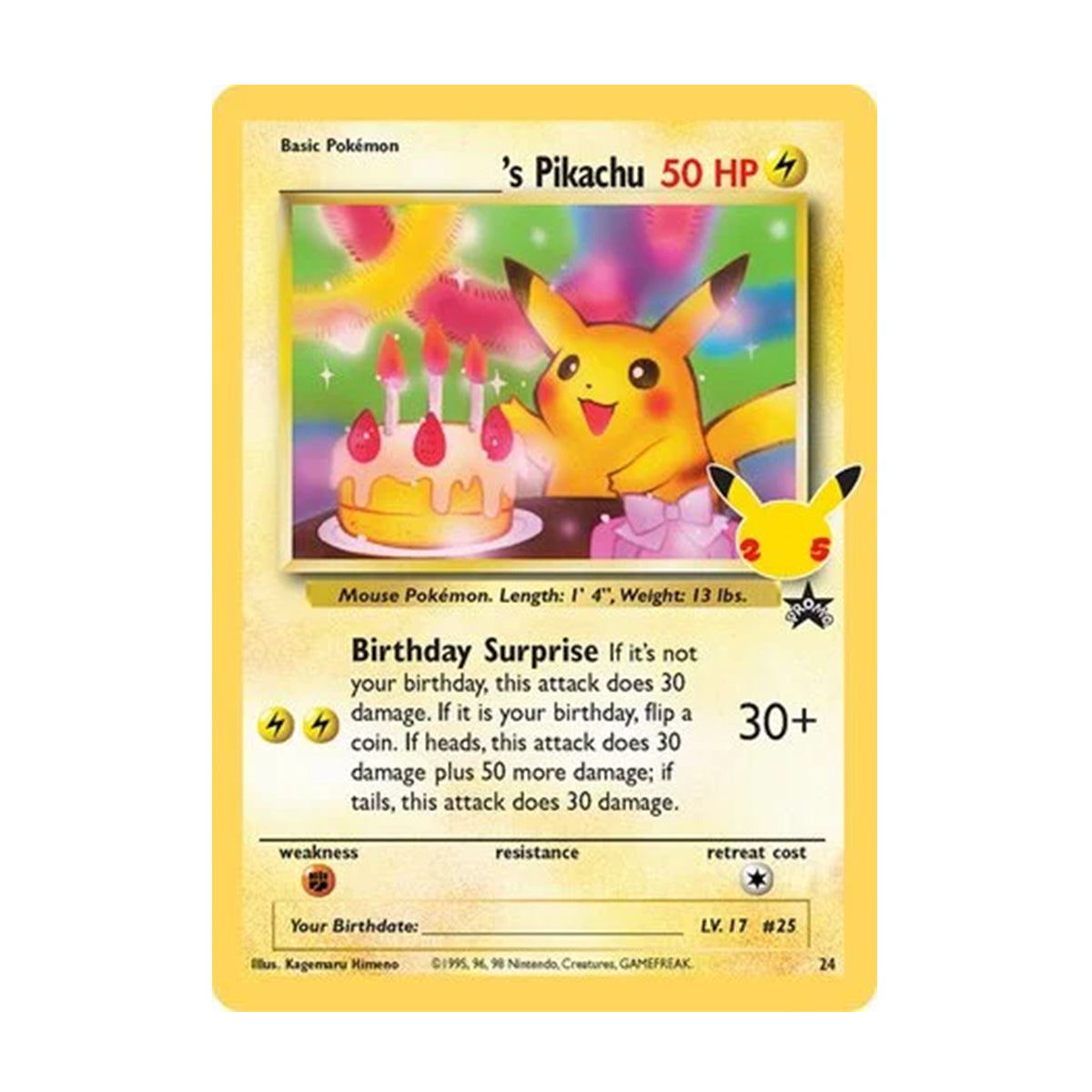 Birthday Pikachu 24 - Sword & Shield - Celebrations - Holo