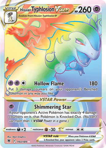 Hisuian Typhlosion VSTAR 193/189 Rare Rainbow Pokemon Card (SWSH Astral Radiance)
