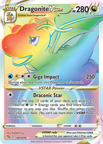 Dragonite VSTAR 081/078 Rainbow Secret Rare Pokemon Card (Pokemon GO!)