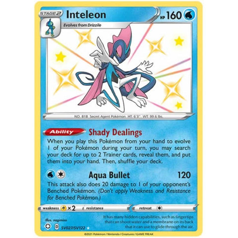 Inteleon SV027/SV122 Shiny Rare Pokemon Card (Shining Fates)