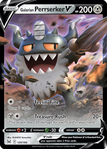 Galarian Perrserker V 129/196 Ultra Rare Pokemon Card (SWSH Lost Origin)